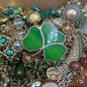 1LB + St. Patty's Gold Green Wearable Costume Jewelry Lot Variety